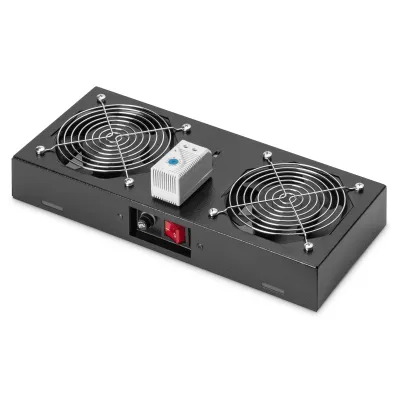 Digitus Dachlüftereinheit DN-19 FAN-2-WM-T-SW | 19 Zoll Dachlüfter für Wandgehäuse | 2 Lüfter | Thermostat | RAL 9005