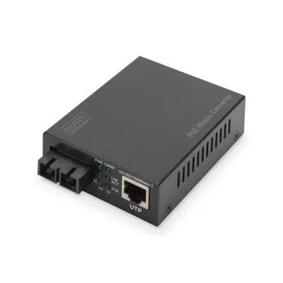Digitus Medienkonverter DN-82150 | Gigabit Ethernet PoE+ | Multimode 802.3at | 30W | SC Stecker | Reichweite 0,5 km