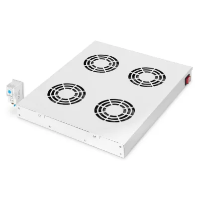 DIGITUS Einschublüfter DN-19 FAN-4-HO | 19 Zoll Racklüfter | 4 Lüfter | Thermostat | EIN/AUS-Schalter | grau RAL 7035