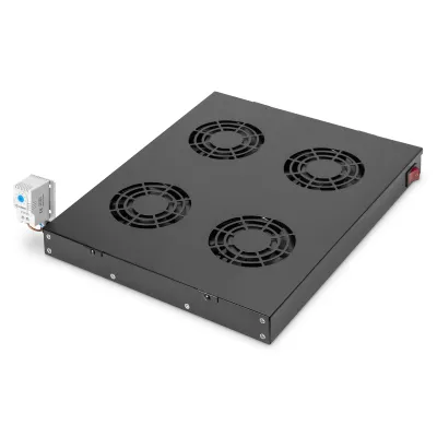 DIGITUS Lüftereinheit DN-19 FAN-4-HO-SW | 19 Zoll Einschublüfter | 4 Lüfter | Thermostat | schwarz RAL 9005