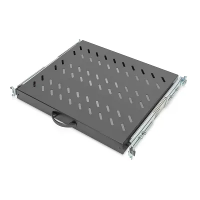 DIGITUS Ausziehbarer Fachboden DN-19 TRAY-2-600-SW | 19 Zoll | 1HE | 600mm tief | 25kg Traglast | perforiert | schwarz