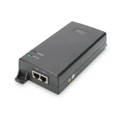 DIGITUS PoE Ultra Injektor DN-95104 | Gigabit Ethernet | 802.3af/at | 60W | 48V | 1 Port | RJ45 | Schwarz