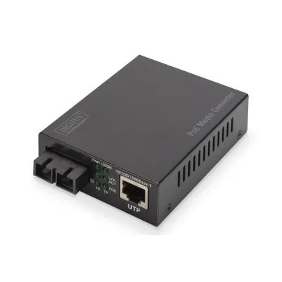 DIGITUS Media Konverter DN-82160 | Gigabit Ethernet PoE+ | RJ45/SC | Singlemode, 20km, 30W, PSE | Einzelgerät