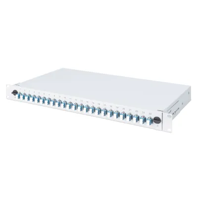DIGITUS Patchpanel LWL Spleißbox DN-96332/9 | 24x LC-Duplex OS2 Singlemode | 1HE | ausziehbar | grau RAL 7035