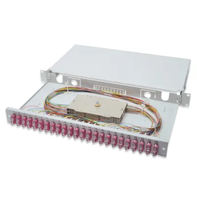 Digitus LWL-Spleißbox DN-96322-4 | 24x SC Duplex | OM4 Multimode | 1HE ausziehbar | inkl. Pigtails & Kassette | grau