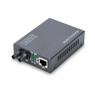 DIGITUS Fast Ethernet Medienkonverter DN-82010-1 | RJ45 auf ST Duplex | 10/100Base-TX zu 100Base-FX | Multimode | 2km