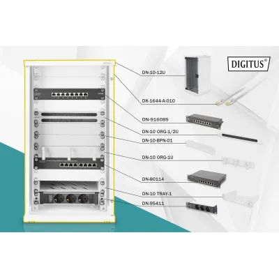 DIGITUS Netzwerk-Set DN-10-SET-3 | 10 Zoll 12HE Netzwerkschrank | Wandgehäuse 312x300 mm | grau RAL 7035