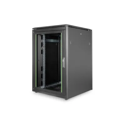 DIGITUS Netzwerkschrank DN-19 22U-8/8-B-1 | 19 Zoll | 22HE | 1164x800x800 mm | Glastür | 1200 kg | IP20 | Schwarz