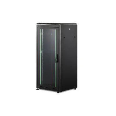 DIGITUS Netzwerkschrank Unique DN-19 26U-6/6-B-1 | 26HE | 600x600 mm | 19 Zoll | 1200 kg | Glasfront | schwarz