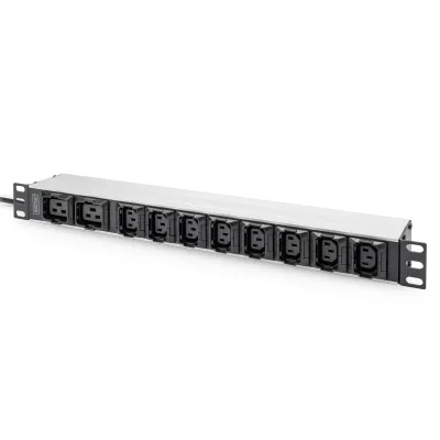 DIGITUS Steckdosenleiste PDU DN-95427 | 19" 1HE | 8x C13 2x C19 | 16A 230V | Aluminium | 2m Kabel | schwarz/aluminium
