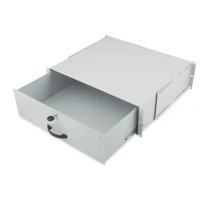 DIGITUS Dokumentenschublade DN-19 KEY-3U | 19 Zoll 3HE | abschließbar | ausziehbar | 25kg | grau RAL7035