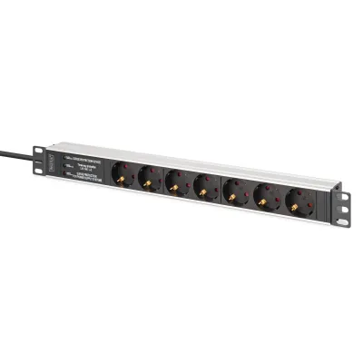 DIGITUS Power Distribution Unit DN-95441 | 19" PDU | 1HE | 7x Schutzkontakt | Überspannungsschutz | 2m Kabel | Aluminium