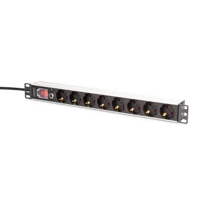 DIGITUS Steckdosenleiste DN-95436 | 19" PDU 8-fach | 1HE | Aluminium | 2m Kabel | Schutzkontakt | schwarz