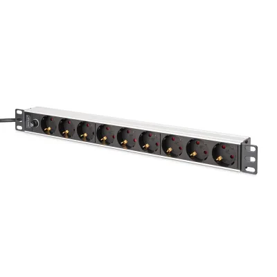 ASSMANN Steckdosenleiste 19" PDU DN-95437 | 9-fach | 1HE | C14 | 2m Kabel | Aluminium | horizontal/vertikal | schwarz