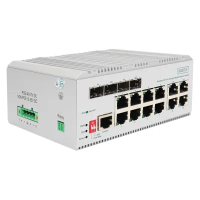 DIGITUS Netzwerk Switch DN-651145 | 8 Port Gigabit RJ45 | 4 SFP | L2 managed | Industrial | Hutschiene | IP40