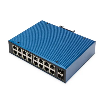 DIGITUS Netzwerk Switch DN-651138 | 16x Gigabit Ethernet RJ45 | 2x SFP | IP40 Industriequalität | Hutschiene | Unmanaged