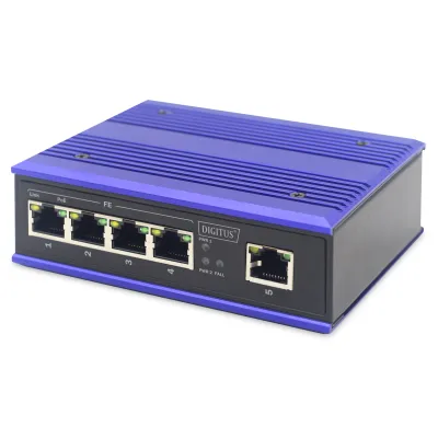 Digitus Netzwerk-Switch DN-650107 | 4-Port Fast Ethernet PoE+ | Industrial | Unmanaged | Uplink | DIN-Rail | IP40