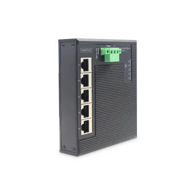 DIGITUS Netzwerk-Switch DN-651126 | 5-Port Gigabit Ethernet | Industrial Flat Unmanaged | Hutschiene | IP40 | schwarz
