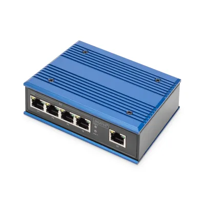 DIGITUS Netzwerk-Switch DN-651118 | 5-Port Gigabit Ethernet | Industrial | Unmanaged | Hutschiene | IP40 | Blau