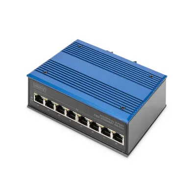 Digitus Netzwerk-Switch DN-650106 | 8-Port Fast Ethernet | Industrial | Unmanaged | DIN-Hutschiene | IP40 | blau