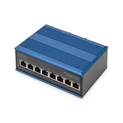 DIGITUS Industrial Netzwerk-Switch DN-651121 | 8-Port Gigabit PoE+ | Hutschiene | Unmanaged | -40°C bis 80°C | IP40