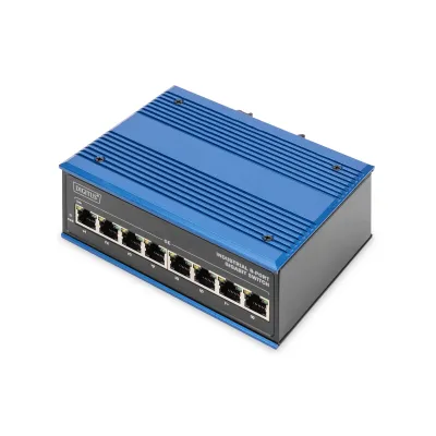 DIGITUS Netzwerk-Switch DN-651119 | 8-Port Gigabit Ethernet | Industriell | unmanaged | Hutschiene | IP40 | blau