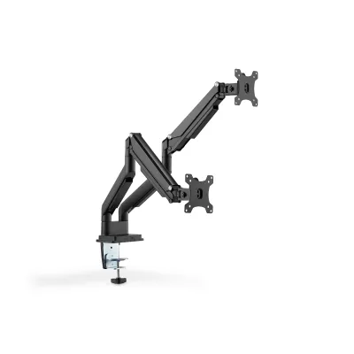 DIGITUS Dual Monitorhalter DA-90395 | Klemm-Halterung 15-32 Zoll | Gasdruckfeder | VESA 75/100 | 2x 9 kg | schwarz