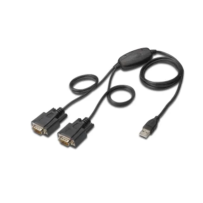 DIGITUS USB 2.0 zu 2x RS232 Adapterkabel DA-70158 | Seriell Konverter | 1,5m Kabel | FT2232H Chipsatz | schwarz
