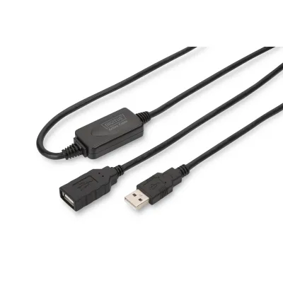 DIGITUS USB 2.0 Repeater-Verlängerungskabel DA-73101 | 15m | aktiv | USB-A Stecker auf USB-A Buchse | schwarz