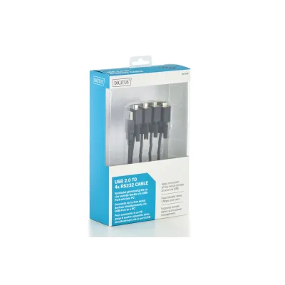DIGITUS USB-zu-RS232 Adapter DA-70159 | 4x RS232 Schnittstellen | FT4232H Chipsatz | USB 2.0 | 1,5m Kabel | schwarz