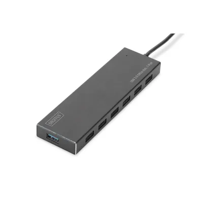 DIGITUS USB 3.0 Hub DA-70241-1 | 7-Port | SuperSpeed bis 5 Gbps | Aluminiumgehäuse | inkl. Netzteil | Schwarz