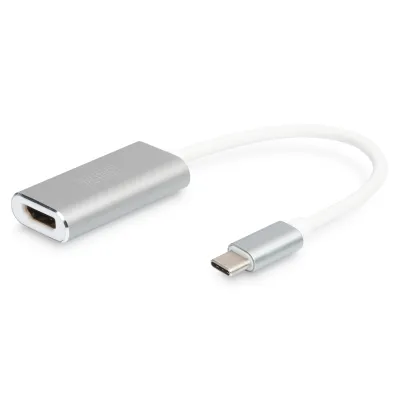 DIGITUS Grafik-Adapter DA-70836 USB Type-C zu HDMI 4K 60Hz | Aluminium | 20cm | Audio | Windows/Mac | silber/weiß