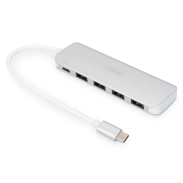 DIGITUS USB-C Hub DA-70242-1 | 4-Port USB 3.0 | Power Delivery | Aluminium Slim-Design | 5 Gbps | silber