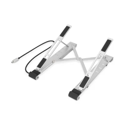 DIGITUS Notebook-Ständer DA-90424 | höhenverstellbar | USB-C Hub 5-Port | Power Delivery | klappbar | silber