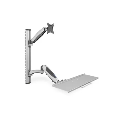 DIGITUS Monitor- & Tastaturhalterung DA-90354 | Wandmontage bis 27 Zoll | VESA 75x75/100x100 | 6 kg Tragkraft | Silber