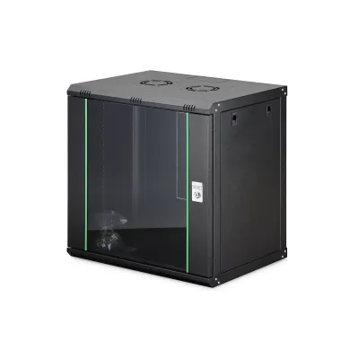 DIGITUS Wandgehäuse DN-19 12-U-EC-SW | Netzwerkschrank 19 Zoll | 12HE | 600x450 mm | Stahl | Glastür | Schwarz RAL 9005