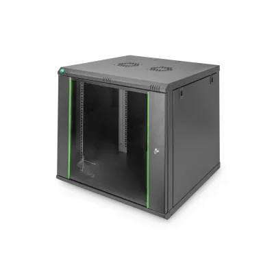 DIGITUS Wandgehäuse DN-19 12U-6/6-EC-SW | 19 Zoll Netzwerkschrank | 12HE | 600x600 mm | Stahl | Glasfront | schwarz