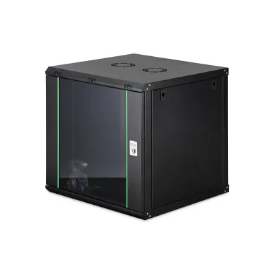 DIGITUS Wandgehäuse DN-19 12U-6/6-EC-SW | 19 Zoll Netzwerkschrank | 12HE | 600x600 mm | Stahl | Glasfront | schwarz