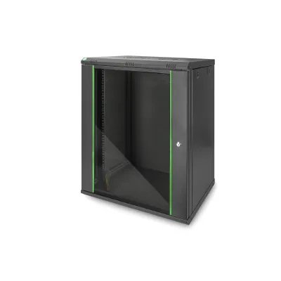 DIGITUS Wandgehäuse DN-19 16-U-EC-SW | 19 Zoll Netzwerkschrank | 16HE | 600x450 mm | Stahl | Glastür | Schwarz