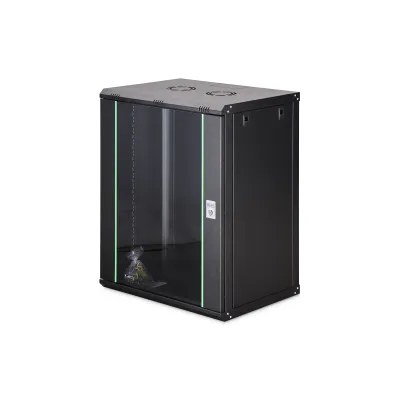 DIGITUS Wandgehäuse DN-19 16-U-EC-SW | 19 Zoll Netzwerkschrank | 16HE | 600x450 mm | Stahl | Glastür | Schwarz