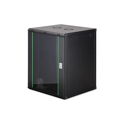 DIGITUS Wandgehäuse DN-19 16U-6/6-EC-SW | 16HE Netzwerkschrank 600x600 mm | 19 Zoll | Glastür | Stahl schwarz RAL 9005