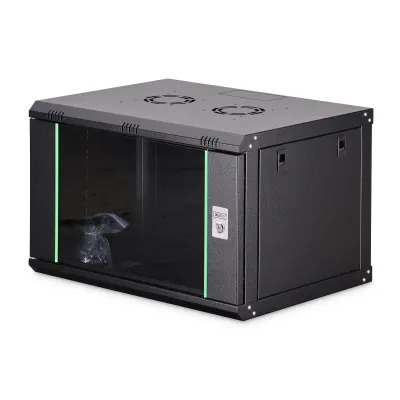 DIGITUS Wandgehäuse DN-19 07-U-EC-SW | 19 Zoll Netzwerkschrank 7 HE | 600x450 mm | Glastür | Schwarz