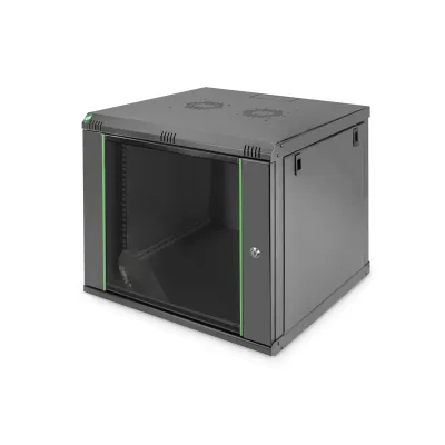 DIGITUS Wandgehäuse DN-19 09-U-EC-SW | 19 Zoll Netzwerkschrank 9HE | 600x450mm | abschließbar | schwarz