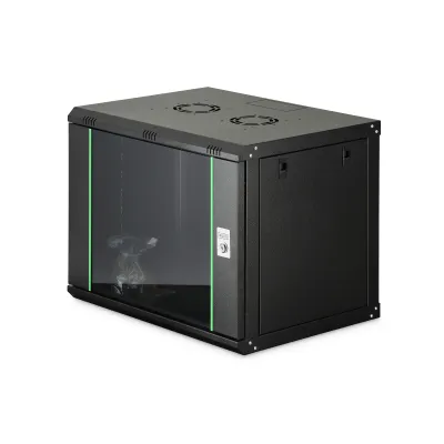 DIGITUS Wandgehäuse DN-19 09-U-EC-SW | 19 Zoll Netzwerkschrank 9HE | 600x450mm | abschließbar | schwarz