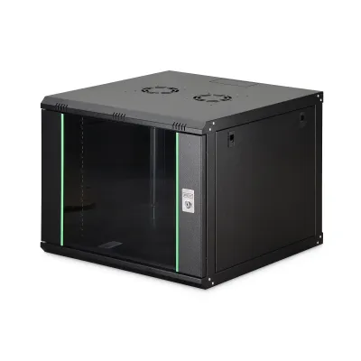 DIGITUS Wandgehäuse DN-19 09U-6/6-EC-SW | Netzwerkschrank 19 Zoll 9HE | 600x600 mm | Glastür | Schwarz RAL9005