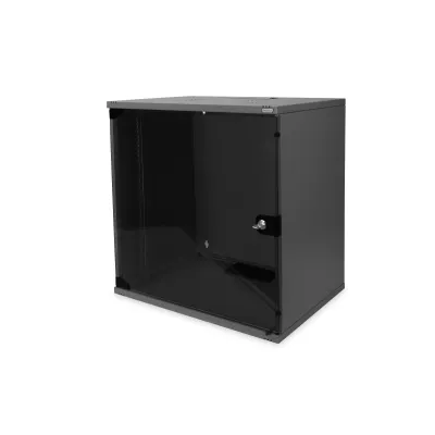 DIGITUS Wandgehäuse DN-19 12-U-S-SW | 12HE SOHO Netzwerkschrank | 595x540x400 mm | Glasfront | Schwarz RAL 9005