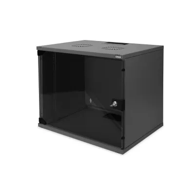 DIGITUS Wandgehäuse DN-19 09-U-S-SW | 9HE Netzwerkschrank SOHO | 19 Zoll | 540x400x460 mm | Glastür | Schwarz RAL 9005
