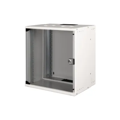 DIGITUS Wandgehäuse SOHO PRO DN-49206 | 19" Netzwerkschrank 12HE | 595x540x400 mm | Stahl | Glastür | grau RAL 7035