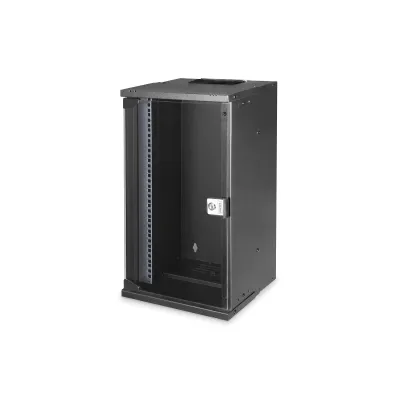 DIGITUS Wandgehäuse SOHO PRO DN-49105 | 10 Zoll Serverschrank | 12HE | 595x315x300 mm | Glasfront | 30 kg | schwarz