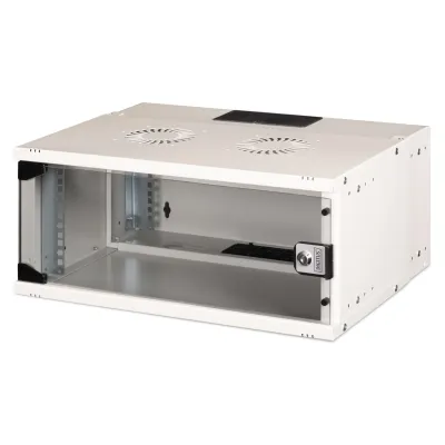 DIGITUS Netzwerkschrank Wandgehäuse SOHO PRO DN-49200 | 19 Zoll 4HE | 240x540x400 mm | Glasfront | Stahl | grau RAL 7035